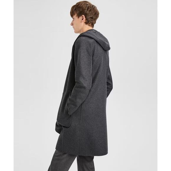 EUC Theory Double-Faced Wool Cashmere Hooded Duffle Coat Gray Longline Jacket L - Picture 5 of 16